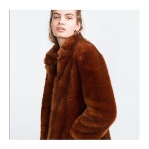Zara Burnt Orange Faux Fur Jacket